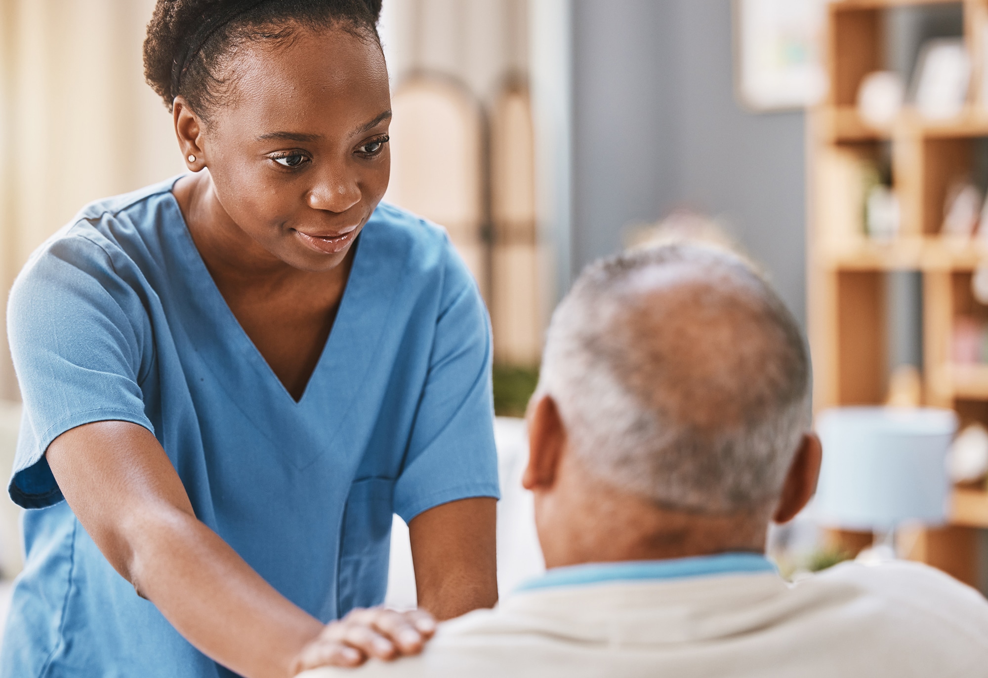 Help, support and medical with nurse and old man for retirement, rehabilitation or healing. Empathy, physical therapy and healthcare with patient and black woman in nursing home for caregiver service Help, support and medical with nurse and old man for retirement, rehabilitation or healing. Empathy, physical therapy and healthcare with patient and black woman in nursing home for caregiver service